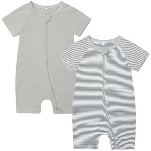 Feidoog 2PCS Baby Boys and Girls' Summer Short Sleeve One-Piece Romper Cute Cartoon Zipper Jumpsuit Outfits