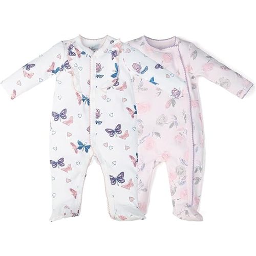 Baby Onesie 2 Piece Set, 100% Cotton Baby Girls' One-Piece Footies, Baby Jumpsuit, Newborn Baby Girl Clothes