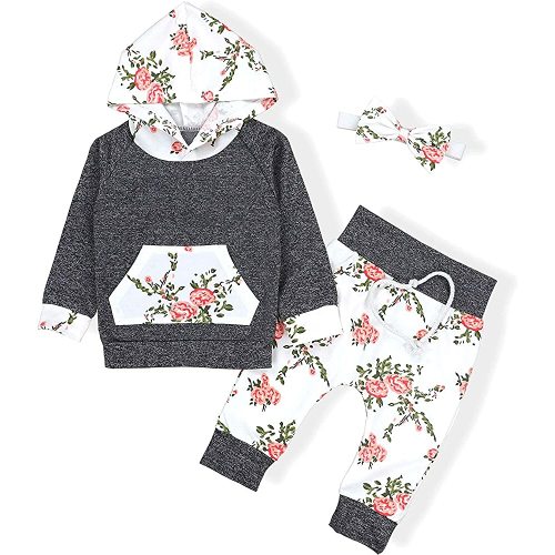 oklady Baby Girl Clothes,Hoodie Tops Floral Pant with Cute Headband Baby Girl Fall Outfits
