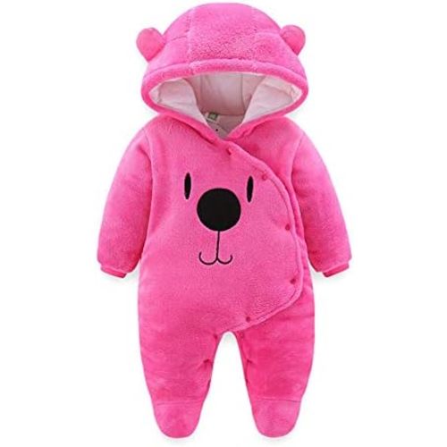 ALLAIBB Baby Newborn Snowsuit Winter Hooded Footie Fleece Jumpsuit for Infant Girls Boys