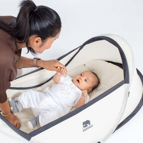 Infant Baby Camping Bed Black: Pop-Up Convenience for Indoors & Outdoors.