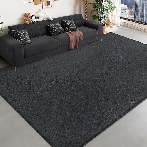Large Area Rugs for Bedroom Living Room - 8x10 Feet Ultra Soft Dark Grey Rug Thickened with Memory-Foam, Solid Modern Minimalist Carpets for Home Decor, Non-Slip and Comfy Nursery Room Rugs