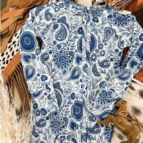 Blue Paisley Double Zipper Pajamas – theFRINGEDpineapple