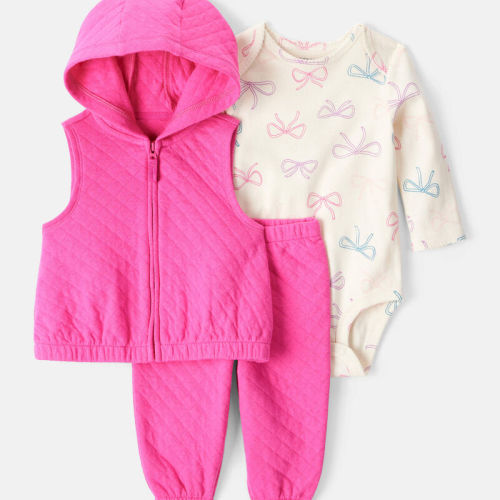 Pink/White Baby Girl 3-Piece Bow Print Bodysuit, Jacket & Pant Set - Pink | Carter’s Oshkosh Canada