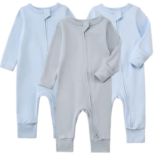 Aablexema 3-Pack Organic Cotton Baby Footless Pajamas with Mitten Cuffs, 2-Way Zipper Romper Sleepers