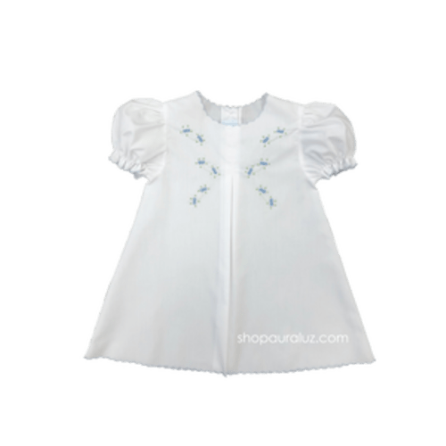 Auraluz Baby Dress...White with blue scallop trim and embroidered tiny – AURALUZ