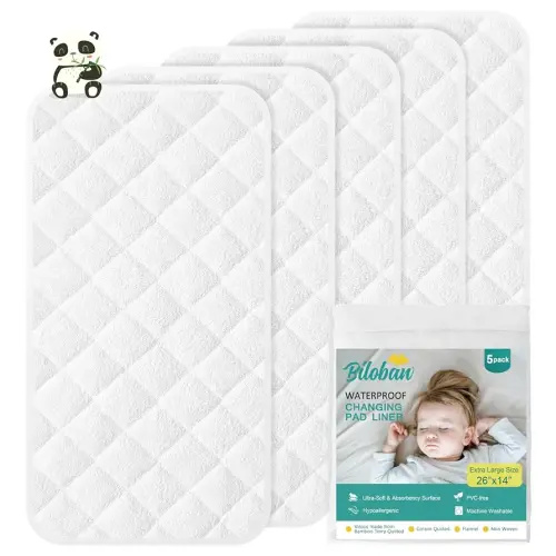 Blioban Waterproof Changing Pad Liners with Non-Slip Back, Changing Pad Liners Extra Thick Absorbant Large Size Washable, Reusable Diaper Changing pad Liners, 3 Pack, White