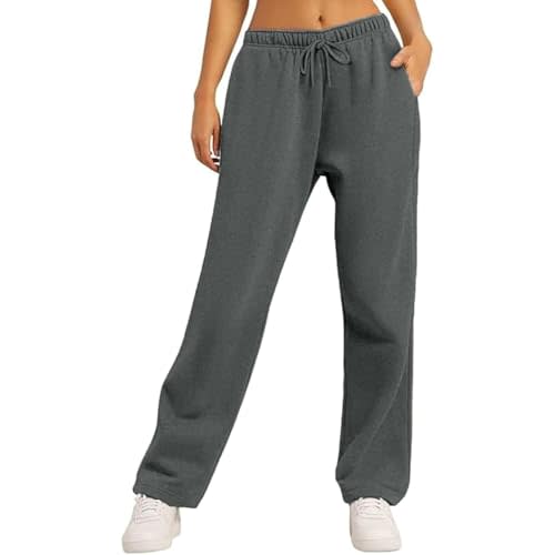 XMBPUM Women Wide Leg Sweatpants High Waisted Drawstring Baggy Straight Leg Lounge Pants Casual Trousers Joggers with Pockets