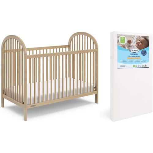 Graco Olivia 3-in-1 Convertible Crib and Premium Crib & Toddler Mattress Bundle, Driftwood