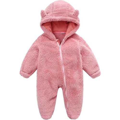 Baby Snowsuit Newborn Snowsuit Winter Hooded Footie Warm Jumpsuit for Infant Girls Boys Newborn Bear (Pink, 0-3 Months)