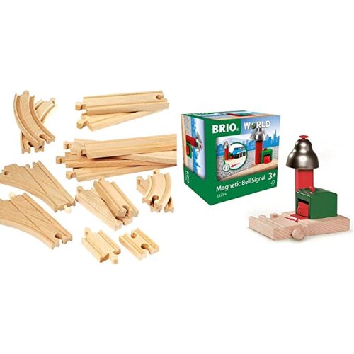 Brio World 33402 Expansion Pack Intermediate | Wooden Train Tracks for Kids Age 3 and Up & World - 33754 Magnetic Bell Signal | Accessory for Toy Train Sets for Kids Ages 3 and Up