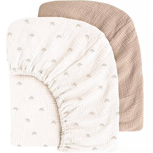 MairMore Muslin Cotton Crib Sheets - Neutral Fitted Sheets for Standard Crib& Toddler Mattress Soft and Breathable Baby Sheets for Boys and Girls - 28"x52"