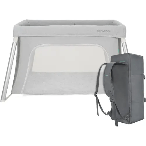 Newton Baby Compact Travel Crib & Play Yard | Breathable & Washable Mattress, Foldable Carry-On Size, Backpack Straps, Grey, Newton Bassinet Attachment NOT Compatible
