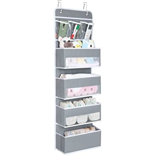 Univivi Door Hanging Organizer Nursery Closet Cabinet Baby Storage with 4 Large Pockets and 3 Small PVC Pockets for Cosmetics, Toys and Sundries (Grey)
