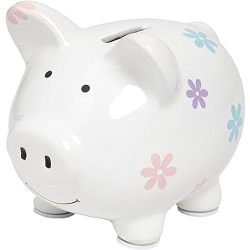 Kate & Milo Mini Floral Piggy Bank, Ceramic Money Bank for Kids, Ideal Newborn Keepsake, Toddler Gift, Cute Baby Girl Nursery Decor, Flower Design