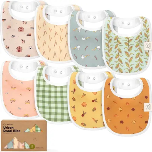 8-Pack Organic Baby Bibs for Boys, Girls - Soft Cotton Drooling and Teething Bibs for Baby Girl & Boy, Extra Absorbent, Easy To Clean & Put On for Toddler, Newborn, Infant 0-24 Months (Countryside)