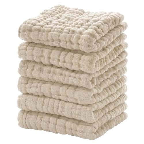 Looxii Baby Washcloths Muslin Burp Cloths Soft Absorbent Muslin Baby Face Towels for Newborns, 6 Pack, 12x12 Inches