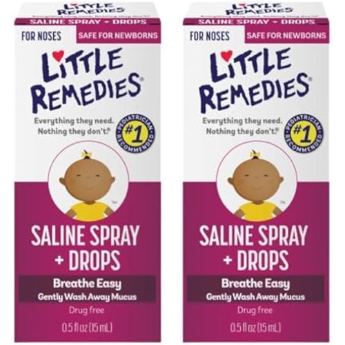 Little Remedies Saline Spray/Drops | for Noses to Breathe Easily | Gently Wash Away Mucus | Newborn Safe 0.5 Fl Oz (Pack of 2)