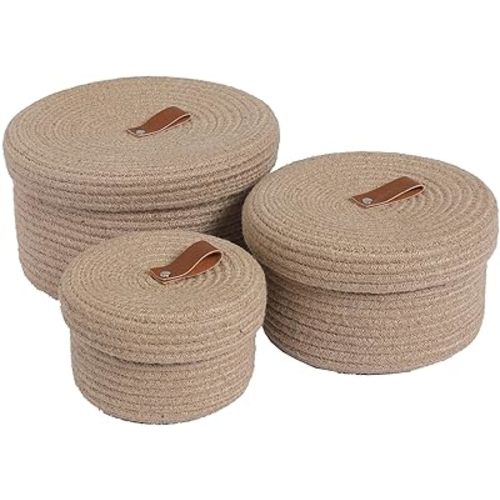 Cottonphant Set of 3 Round Woven Baskets - Jute