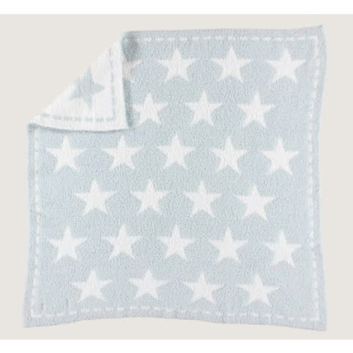 Barefoot Dreams CozyChic Dream Receiving Blanket - Aqua Ice/White/Stars