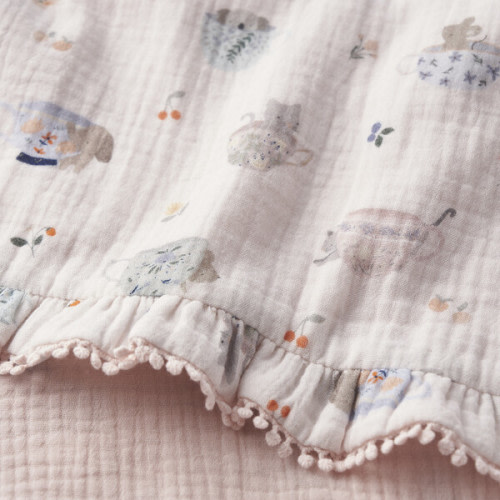 Tea Party Picnic Organic Muslin Lace Edge Blankie, Florals - Elegant Baby | Maisonette