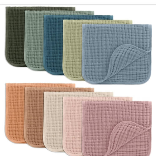 Comfy Cubs Muslin Burp Cloths 20" x 10", Pack of 10 - Large, 6-Layer, Ultra Absorbent 100% Cotton for Baby Drool and Messes - Soft, Safe & Gentle Baby Burp Cloths for Boys & Girls - Multi