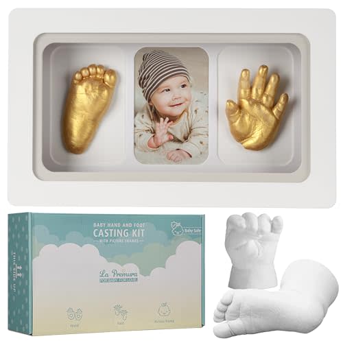La Premura Baby Keepsake Hand Casting Kit with Shadow Box Frame - Plaster Hand Mold Baby Casting Kit for Infant Hand & Foot Mold, Baby Casting Kit for First Birthday, Christmas & Newborn Gifts