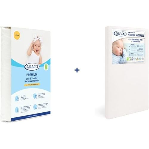 Graco Premium Crib Mattress & Protector Value Bundle (2-Pack) – Includes GREENGUARD Gold Certified Crib & Toddler Mattress, GREENGUARD Gold Certified Waterproof Mattress Protector, Fits Standard Crib