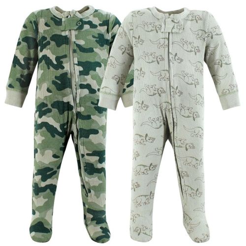 Hudson Baby Infant Boy Thermal Zipper Sleep And Play 2pk, Sage Dinosaur, Newborn