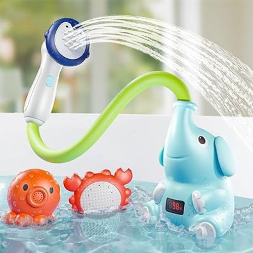 G-WACK Baby Bath Shower Head Sprayer with Water Thermometer for New Born Infants, Toddlers, Kids | Elephant Hose Bath Sprayer | Baby Bath Accessories in Bathtub | USB C Rechargeable | Rustproof
