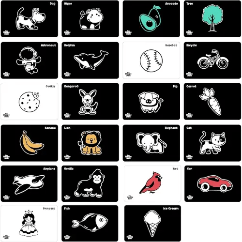 Happy Start High Contrast Cards for Newborn - Black and White, Water Resistant Baby Cards for Tummy Time - Ages 0+ (English)
