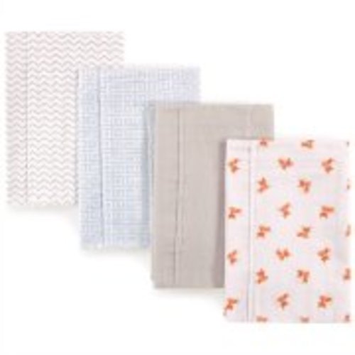 Luvable Friend Baby Boy and Girl Burp Cloths Flannel, 4-Pack - Fox
