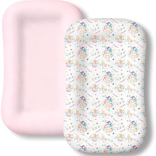 Baby Lounger Cover 2 Pack - Silky Soft Bamboo Viscose Infant Lounger Cover, Breathable & Moisture-Wicking Newborn Lounger Slipcover for Baby Boys Girls, Fits Azopesy& Most Loungers, Pink