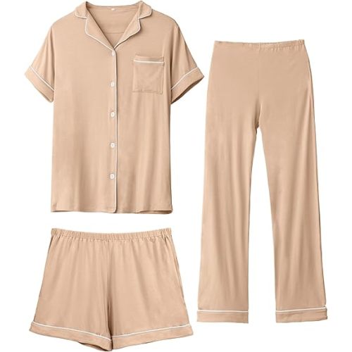 Rnxrbb 3 PCS Women Maternity Pajamas Set Nursing Postpartum Breastfeeding Pjs Sleepwear Lounger Clothes Button Down