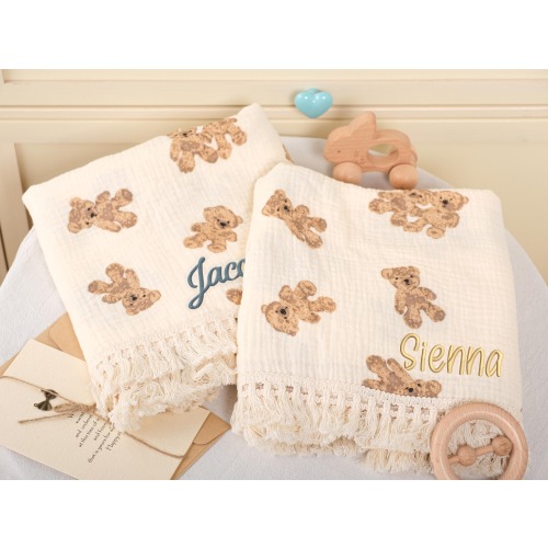 Custom Teddy Bear Blanket for Baby Shower | Personalized Gender Neutral Nursery Decor - The Cooper