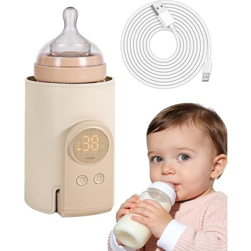 Umimile Portable Bottle Warmer for Travel – Heats the Bottle Directly—No Pouring, Fast Heating Baby Bottle Warmer on The Go, 6 Temp Settings & Auto Keep-Warm,Fits 2.5-3.3in Bottles (Beige)