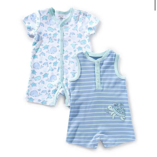 Little Me Baby Boys 3-12 Months Short-Sleeve Sealife-Printed Shortall & Sleeveless Striped Sea Turtle Motif Shortall Two-Pack | Dillard's