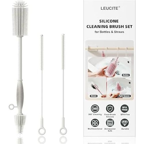 Silicone Cleaning Brush Kit,Water Bottle and Straw Cleaner Brush Set for Tumbler,Baby Bottle,Breast Pump Part,Nipple,Sippy Cup,Glass,Dishwasher Safe,BPA Free,3 Pcs