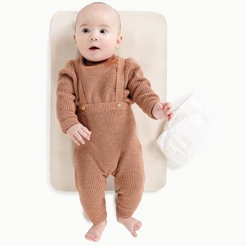 Gathre Premium Baby Changing Mat (14 x 22 inches) Foldable, Wipeable & Water Resistant Leather Bed Pad for Infant Changing Table | Portable Diaper Changing Station for Home & Travel Use (Ivory)