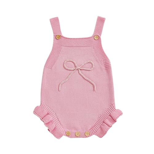 KtwHarnu Newborn Infant Baby Girl Clothes Embroidery Sleeveless Knitted Romper Fly Sleeve Sweater Bodysuit One-Piece Outfit