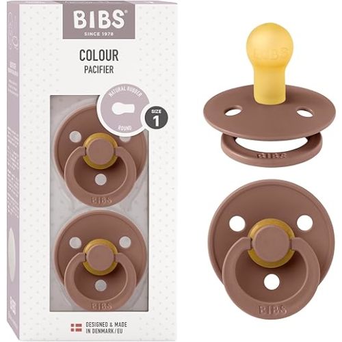 BIBS Pacifiers | Natural Rubber Baby Pacifier | Set of 2 BPA-Free Soothers | Made in Denmark | Woodchuck | Size 0-6 Months