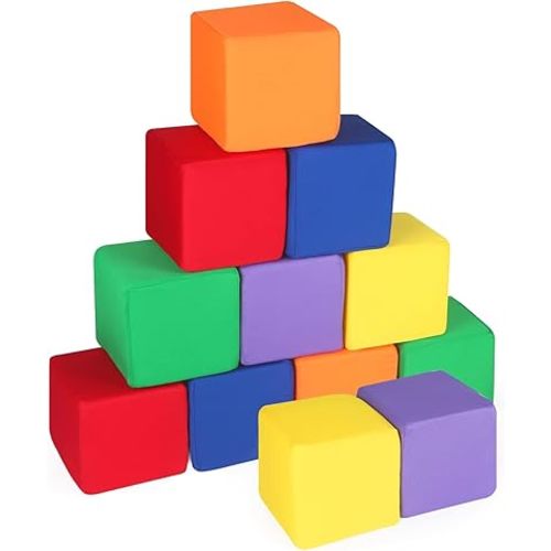 Foam Blocks for Toddlers 1-3, 12 PCS 5.5 inch Foam Soft Cubes for Kids, Colourful Building Blocks, Stacking Block Sets, Throwing Toys