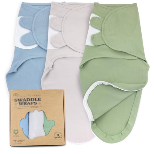 Bublo Baby Swaddles for Newborns – Zipper Swaddles 0-3 Months, 3-Pack – Infant Sleep Sack with Zipper – Adjustable & Breathable Swaddle Blanket Wrap for Newborn Girls (Light Green, Blue)