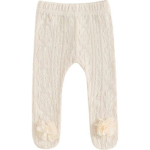 Faithtur Baby Footed Pants Cute Flower Princess Baby Tights Stockings Leggings Newborn Baby Girl Clothes 3 6 9 12 18 24M (Beige, 3-6 Months)