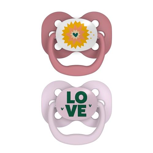 Dr. Brown's Advantage Baby Pacifier, Fully Symmetrical Soother with Soft Silicone Bulb, Lavender Love, 0-6m, BPA Free, 2 Pack