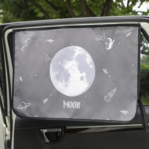 Magnetic Car Sun Shade Curtain for Side Window – Sun Blocker and UV Protector for Baby, Kids, and Pets – Universal Fit with Built-in Magnets for Steel-Framed Door (Moon)