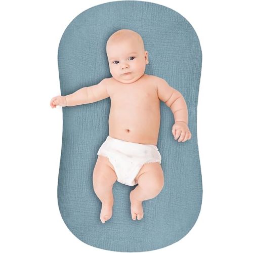 Pea Pod Baby Lounger Cover Muslin Cotton Slipcover, Universal Soft Breathable Infant Lounger Covers Only for Newborn, Baby Nest Lounger Sheets for Cozy Nap 0-12 Months, Blue