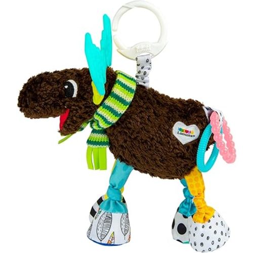 Lamaze Mortimer the Moose Clip On Car Seat and Stroller Toy - Soft Baby Hanging Toys - Baby Crinkle Toys with High Contrast Colors - Baby Travel Toys Ages 0 Months and Up