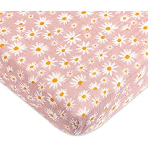 Babyletto 100% Organic Cotton Mini Crib Sheet, GOTS-Certified, Fitted 360°, Ultra-Soft and Breathable Muslin - Daisy