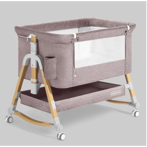 HARPPA Cuddly 3-in-1 Baby Bassinet Bedside Sleeper for Reflux | Attaches to Bed, Adjustable 5 Heights, Non-Toxic & CPSC Certified | Sturdy Aluminum Frame, Portable Wheels, Tool-Free Setup, Gentle Rocking | Perfect for Newborns, Infants, Small Spaces & Saf